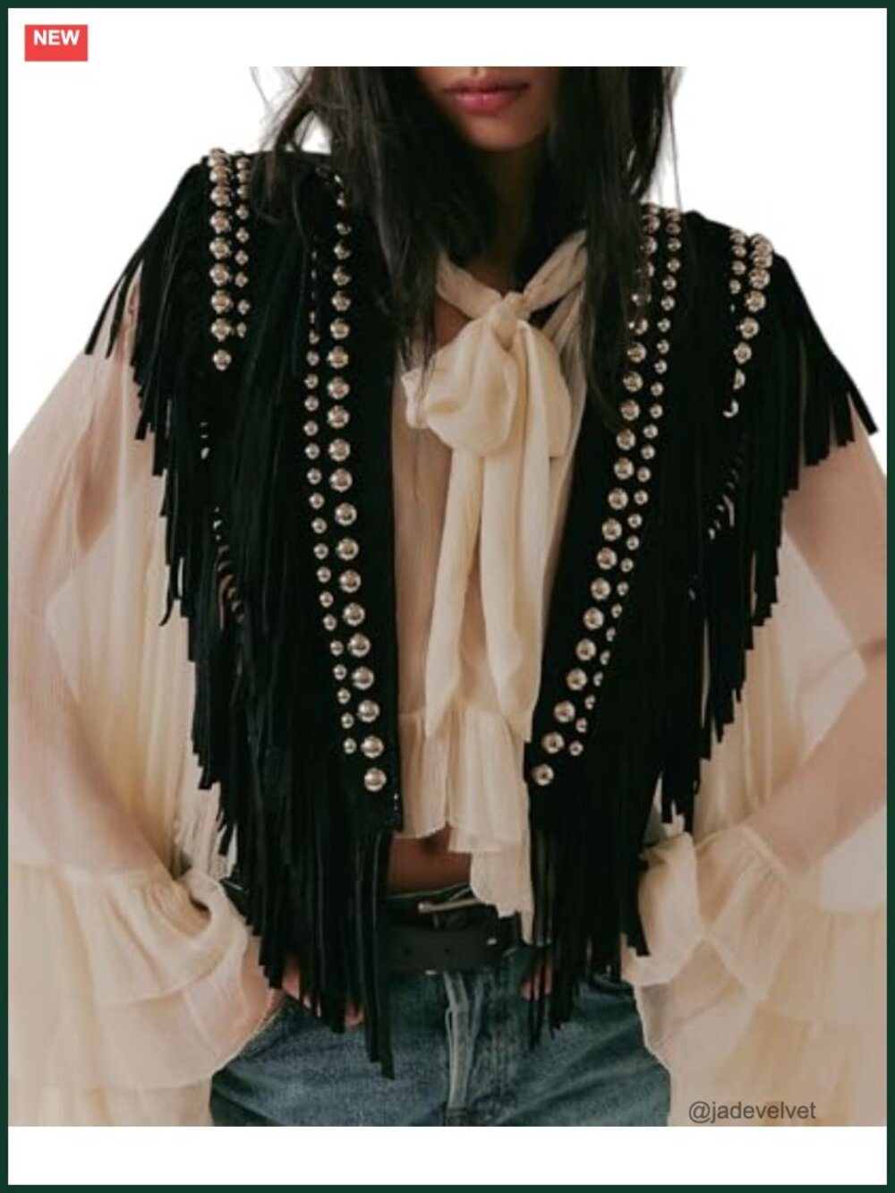 Studded Faux Suede Poncho Wrap Tassel Fringe Open Front Western Cape